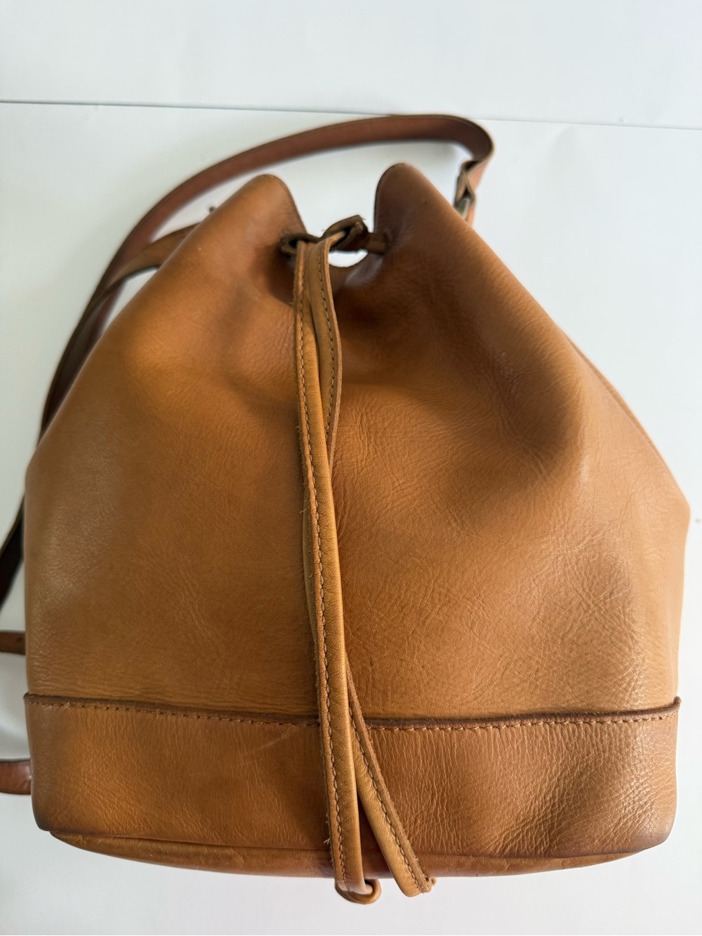 Madewell Tan Brown Leather Bucket Drawstring Bag Brown Purse Crossbody Shoulder - Picture 12 of 16